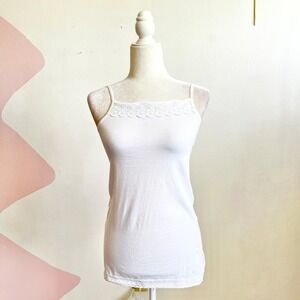 Vintage Lace Trim Tank Top Coquette Balletcore Y2K Bridal Soft Girl White XS